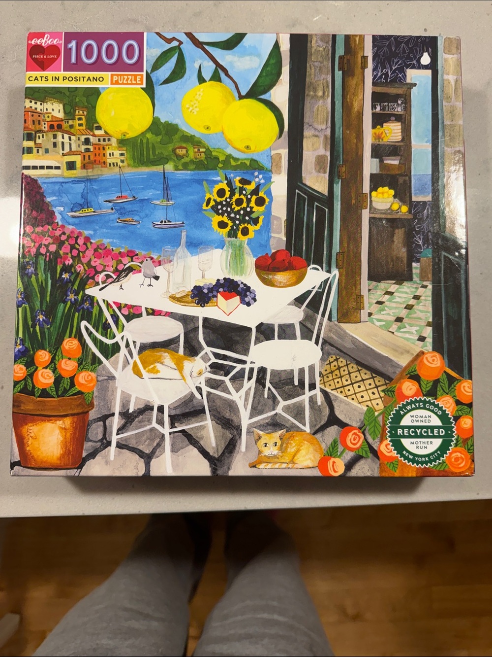 eeBoo 1000-Piece Puzzle - Coastal Lemon Garden (Yellow, Blue, Green)
